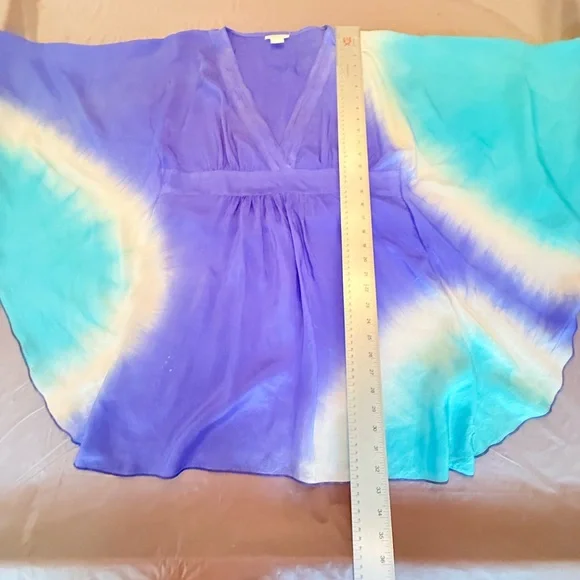 Debbie Katz Silk Blue/Teal Kaftan Cover up Dress Size Small - Picture 8 of 12